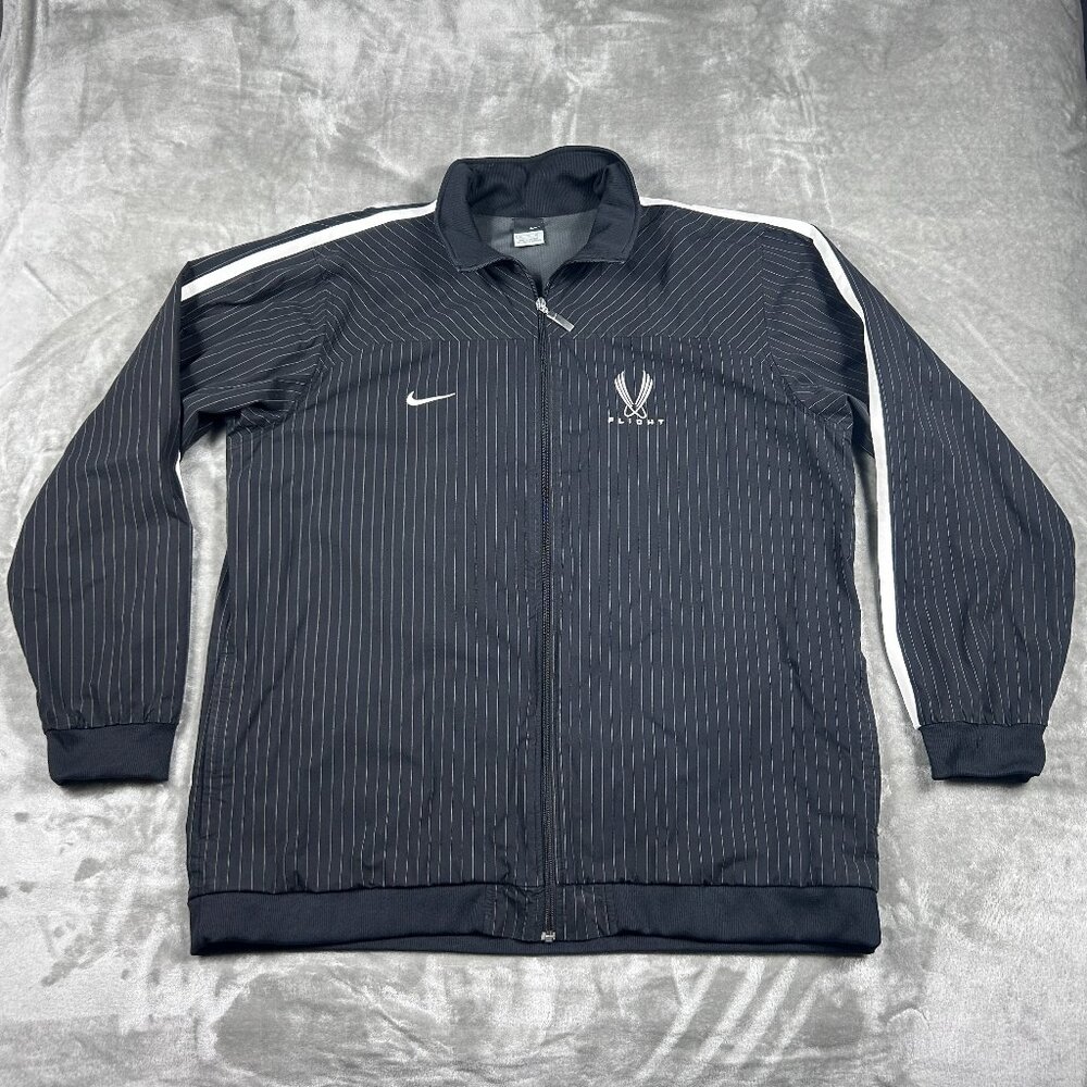 Nike Flight Wings Jacket Men's XL Black White Pinstripe 2006 VTG Basketball Y2K